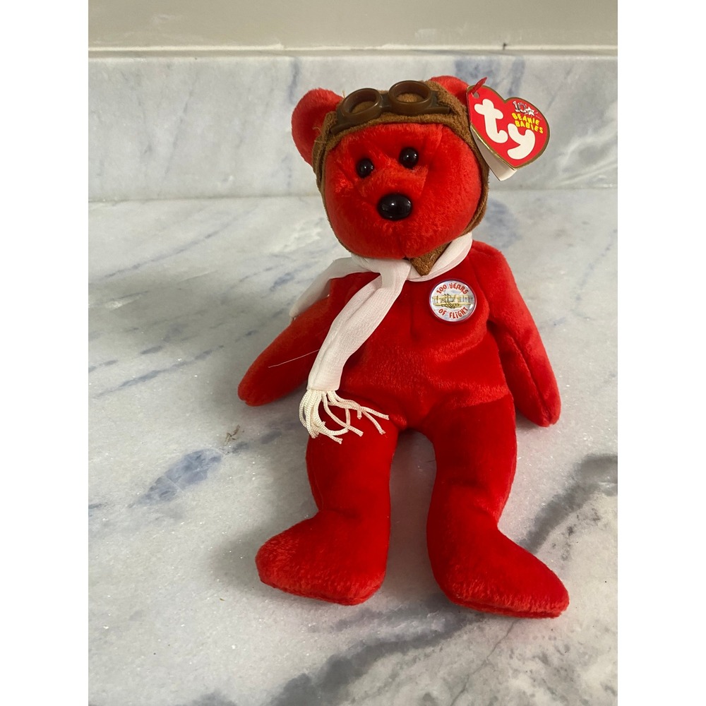 Ty Beanie Baby‎ Bearon Red Aviator Bear 100 Years of Flight 2003 With Tag